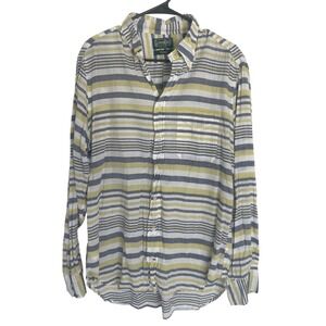 Gitman Bros Mens Button Cotton Shirt Striped Long Sleeve L Yellow Blue Americana